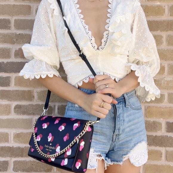 Kate Spade Cameron Carson Convertible Crossbody Flutter Heart Black Pink Multi - Picture 2 of 2